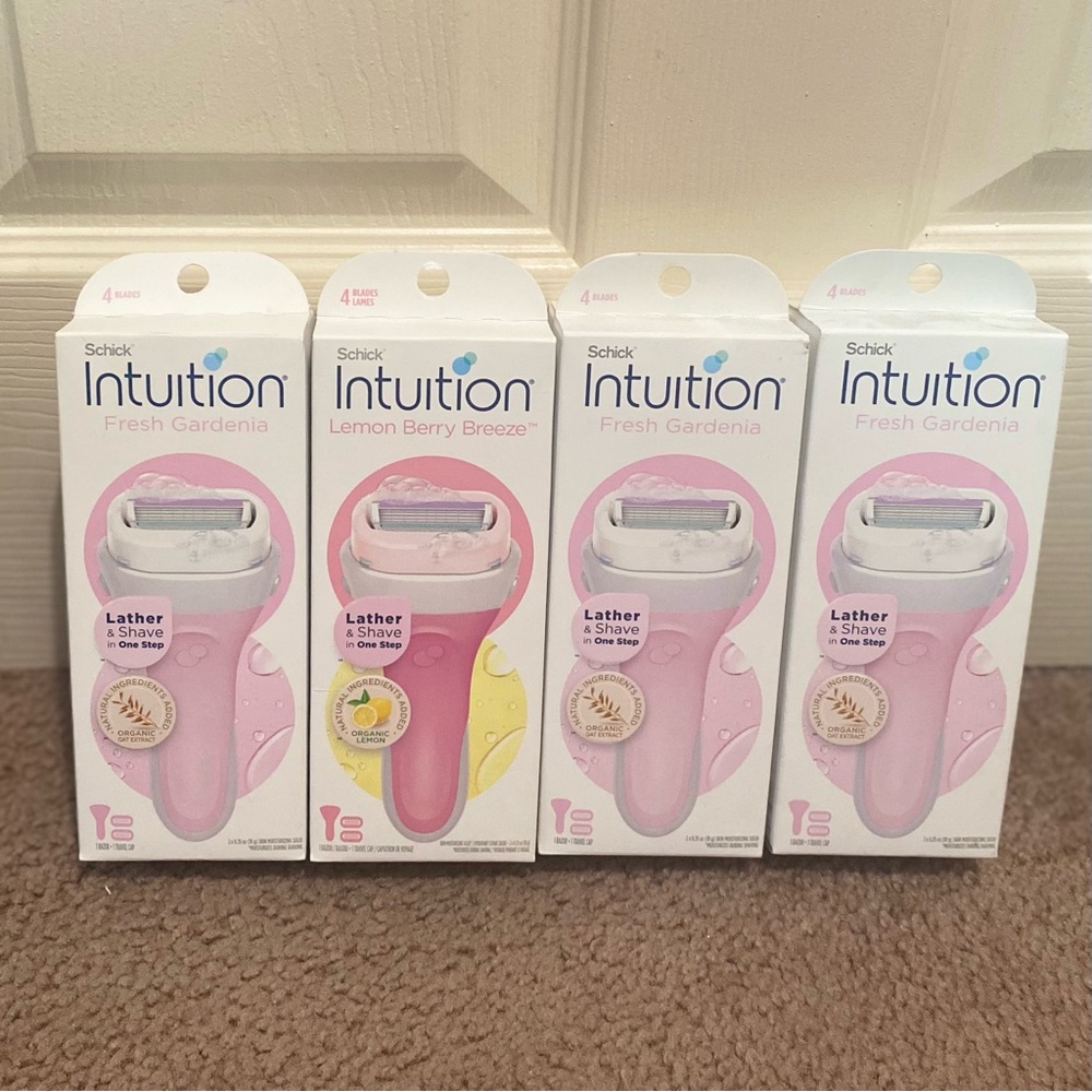 (4 packs) Schick Intuition Women's Razor Handle + 2 4-Blade Razor Refill bundle